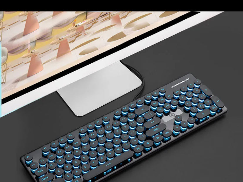 Silver carved V8 punk wired keyboard,