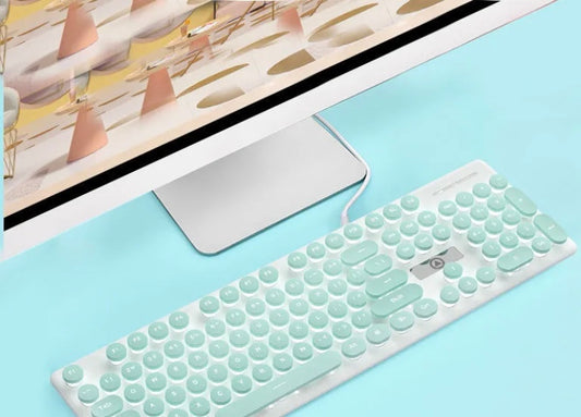 Silver carved V8 punk wired keyboard,