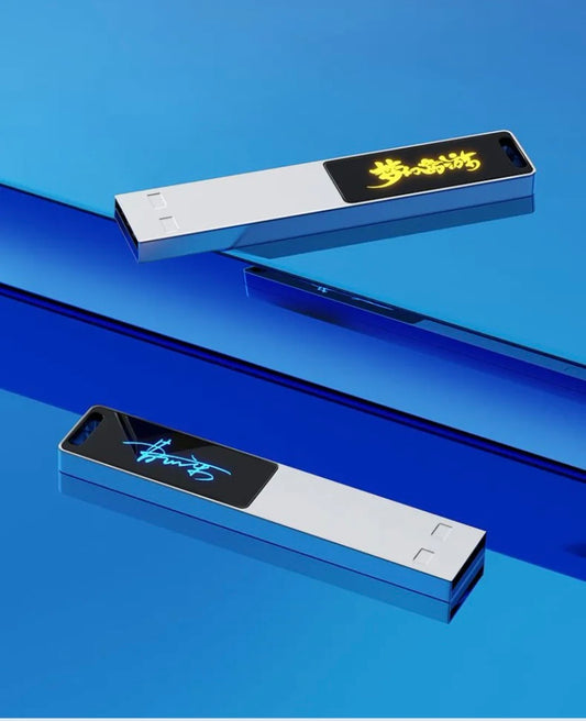 Glowing USB drive, customizable with engraved logo or design